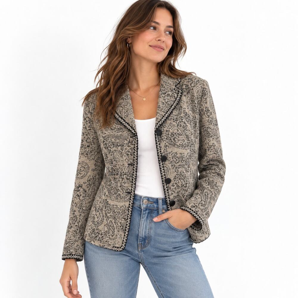 Koret Women’s MP Black Gold Textured Knit Blazer Jacket Made Romania
